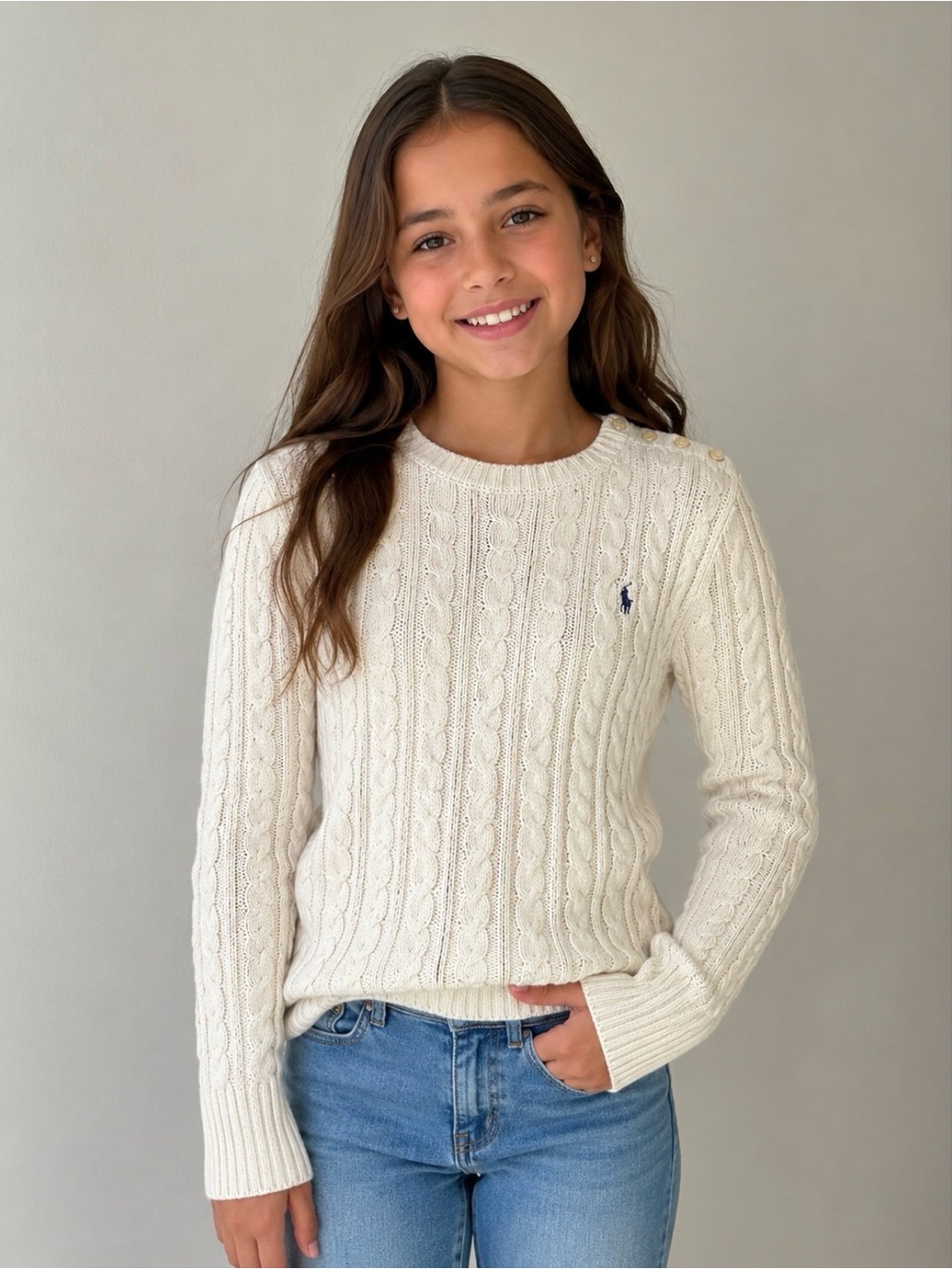 Ralph Lauren White Cable Knit Sweater - Kids